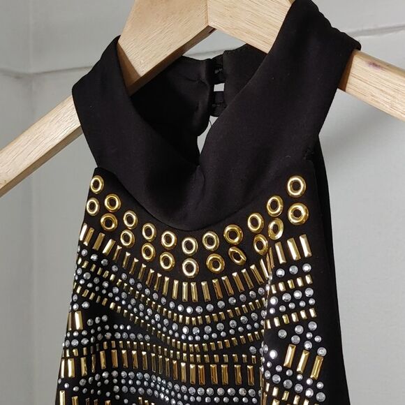 B. Smart long black and gold metal detailed dress - Picture 3 of 5